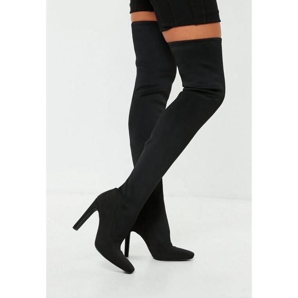 BRAND NEW Black Square Toe Over the Knee Boots